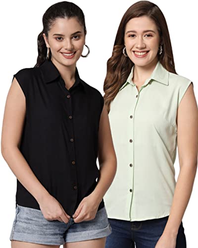 Image of FUNDAY FASHION Women's Rayon Blend Regular Fit Solid Casual Sleevesless Shirt (Pack of 2)