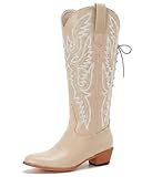 Uillnoodu Tan cowgirl boots women extra wide calf...