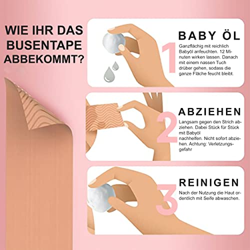 SandySkin® | 3in1 Busen-Tape Brust Klebe BH Push Up Unsichtbares Busentape + Gratis Silikon Nippel-Pads | Boob Tape, Body Tape, Push-Up, Lifting | Push-UP | Rückenfrei Größe A-G (Nude Hautfarbe)