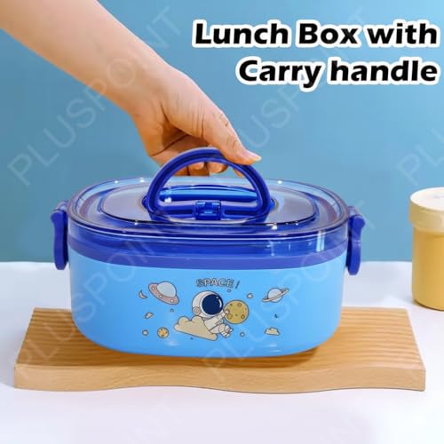 Image of PLUSPOINT Space Theme Stainless Steel Lunch Box for Kids Microwave Safe Insulated Tiffin Box 800ml Cute Cartoon Astronaut Tiffin Box Tableware Set Portable Containers for School Boys, Girls
