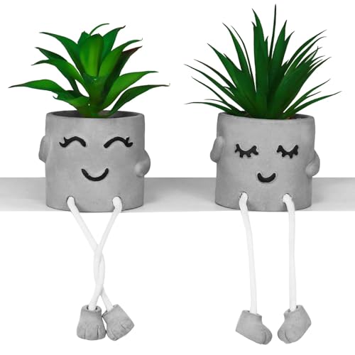 Zerzsy Faux Succulents in Cement Pots with Hanging Leg, Potted