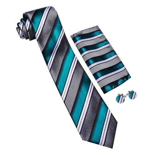 Image of Barry.Wang Mens Tie Set Plaid Check Neckties Formal Business Wedding Luxury Pocket Square Cufflinks