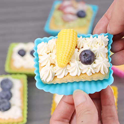 Image of 24Pack Silicone Muffin Cups, Reusable Cupcake Liners Molds for Baking, 3 Shapes Lunch Box Bento Dividers-Round, Square, and Rectangular (Colorsful, Large Size)