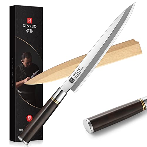 XINZUO Edelstahl 24cm Yanagiba Messer, X7Cr17MoV Stahl Sashimi Messer Einzelfase Klinge -Geschmiedet Kochmesser Profi Fischmesser -Ebenholzgriff -mit...