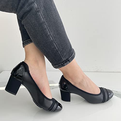 JENN ARDOR Chunky Block Pumps for Women Slip On Low Heel Closed Round Toe Dress Shoes Classic Mid Square Shoes Wedding Party Office Lady Shoes 2 inch4