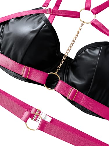 Image of Lilosy Sexy Pu Leather Strappy Underwire Garter Belt Lingerie Set