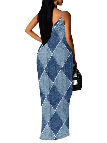 Image of Women's Summer Maxi Dress Spaghetti Strap Floral Boho Beach Long Sundress with Pockets