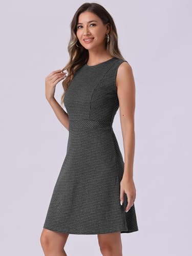 Allegra K Women's Plaid Dress Sleeveless A Line Vintage Houndstooth Work Dresses3