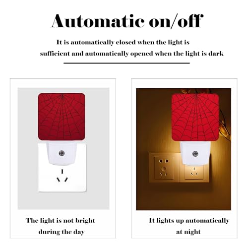 Image of Red Spider Web Night Light,Plug Into Wall Decor for Stairway,Hallway,Kitchen,Dusk to Dawn Sensor Nightlights for Boys /Girls /Women /Men Room Gifts