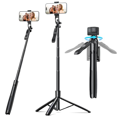 Image of Mobilife Long Selfie Stick Tripod 360 Rotation Balance Handle 62 inch Extended Mobile Tripod Aluminum Bluetooth Remote 3 in 1 Selfie Tripod for Vlog Travel Smartphone Mirrorless Camera GoPro
