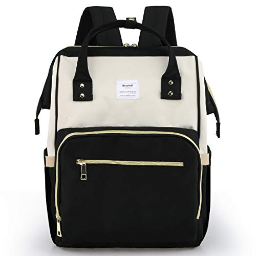 Himawari Diaper Bag Backpack Large Functional Waterproof Travel Backpack for Mom Maternity Nappy Bags Changing Bags(1209- White&Black)