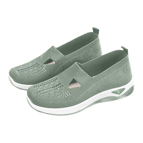 Women’s Classic Loafer Flat Breathable Non-Slip Lightweight Anti-Slip Sneakers Athletic Outdoor Sport Round Toe Knit Mary Jane Shoes Arch Support Stretch Ladies Wide Fitting Flat Trainers Green