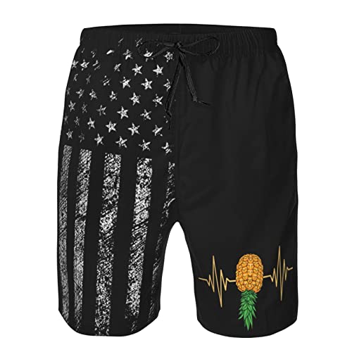 ONVOWO Heartbeat Swinger Upside Down Pineapple Gift Men's Swim Trunks Mens Swim Shorts Boxer Brief Men Swimwear Bathing Suits White-L