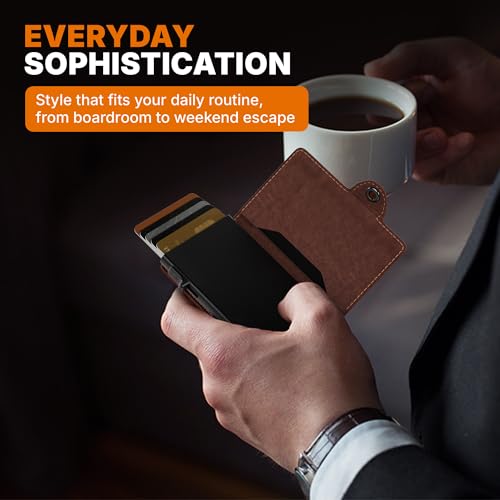 Image of Card Blocr Leather Wallets for Men RFID Blocking Pop Up Wallet Brown CaseID | Designed with Aluminum Core, Compact Case Stores Payment Items & Cash with Easy Access Supporting Carry & Travel