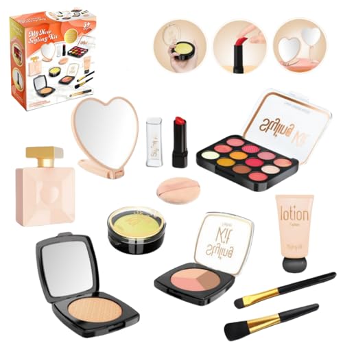 Lullaxx kids makeup kit toys for girl with Mirror Laptop Design Toddler/Kids Makeup Set toy Non-toxic Birthday Gifts for 3 4 5 6 7 8 9 10Years Old Girls 11pcs(Not Real Makeup) (Beige)