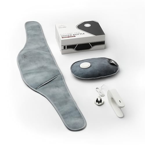 Solara Luxury Electric Hot Water Bottle with Body Strap - No Fill Required Full Rechargeable Heat pad Ultra Soft Heated Cushion in Premium Gift Box