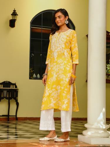 Image of Zainab Mulmul Straight Kurta |Chikankari | Chikankari Kurta | Chikankari Short Kurti | Lucknowi Chikankari Kurti (WL155-P)