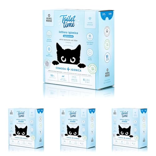 Animal House Toilet Time - Arena de bentonita Blanca para Gatos, antiestática y Segura, Ultra Absorbente, aglutinante, retiene los olores, 5,1 kg (Blanca, 6 L) (Paquete de 4)