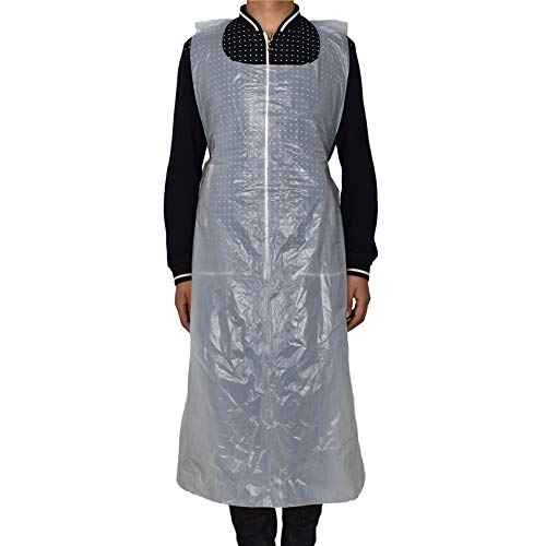 100FIXEO 47" x 28" Light Weight Breathable Plastic Disposable Aprons Perfect for Cooking and Arts Smock n' Crafts Painting Kitchen Bibs (100 PCS) (Men,White)