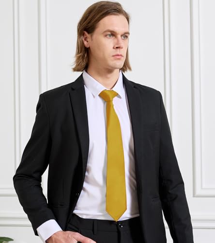 Image of KOOELLE Men's Ties Solid Pure Color Plain Neckties Formal Black Ties For Men