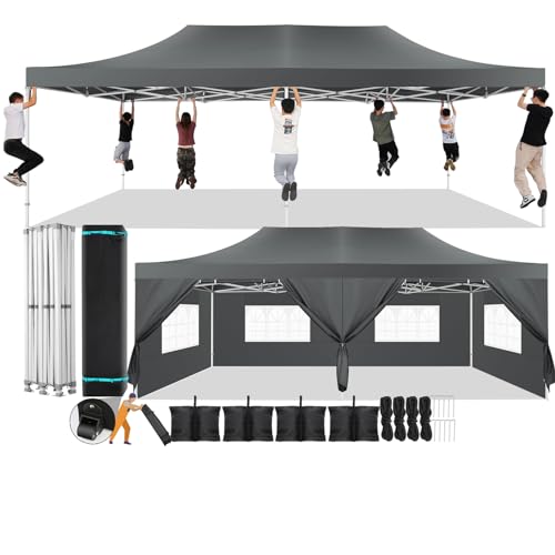 Image of COBIZI 13x26 Pop Up Canopy Tent,Heavy Duty Canopy(Gray with 6 Sidewalls)