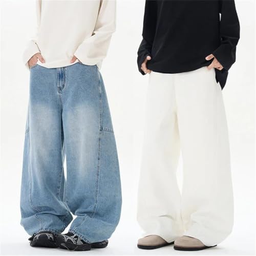 Hndudnff Men Loose Jeans with Pockets Denim Wide Leg Pants Streetwear Straight Leg Casual Trousers2