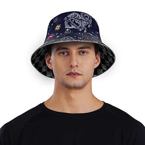 Constellation Bucket Hat Zodiac Capricorn Fisherman Hats Summer Travel Double-Side-Wear Sun Caps For Women Men #TOP6