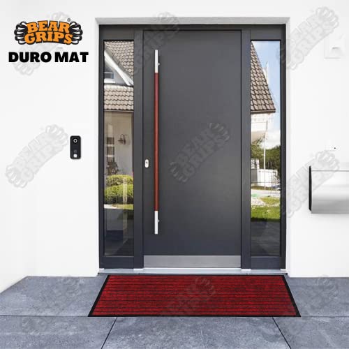Image of BEAR GRIPS Duro 7 Striped Double-Colored Door, Home and Office mat Anti-Slip PVC Backing for dust Removal, wear-Resistant Main Door, and Kitchen Rug, 6mm Thick, Color : Red & Black, Size 40 X 60 cm