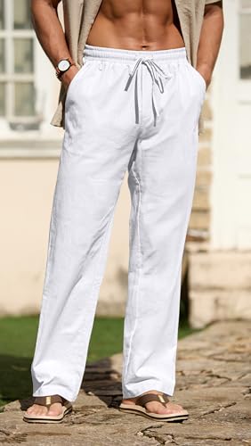 Sailwind Men's Casual Linen Pants Beach Summer Drawstring Elastic