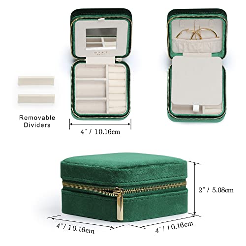 Blutete Travel Jewelry Box Organizer Velvet Travel Case With Mirror Ring Earrings Necklaces Storage Organizer Box (Forest Green) #TOP7