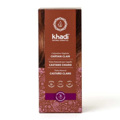 khadi CASTANO CLARO Tinte vegetal para el cabello - Tinte para un color marrón claro y cálido con reflejos rojizos vivos - 100% vegetal y natural - 100 g