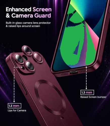 Image of MagPro Metallic Finish Case for Apple iPhone 15 | MagSafe Compatible Magnetic Cover, Matte Luxury Metallic Luster, Shockproof TPU, Camera Lens Guard, Wireless Charging Compatible | Red