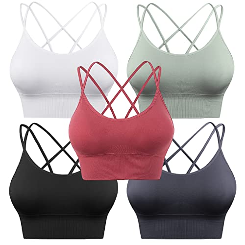 Image of Sykooria 3 Pack Strappy Sports Bra for Women Sexy Crisscross for Yoga Running Athletic Gym Workout Fitness Tank Tops