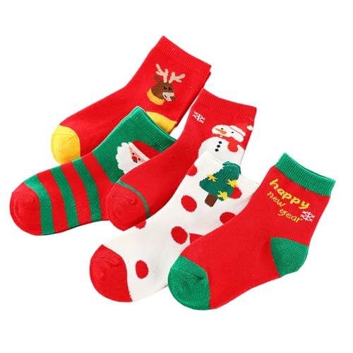 5 Pairs Kid Girls Boys Christmas Socks Casual Comfy Toddler Xmas Holiday Socks Cute Unisex Kid Crew Socks