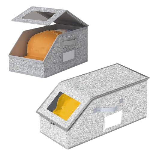 Reviews de Cajas y percheros para sombreros Top 5. 50 2PCS Caja de Almacenamiento de Sombreros, Caja de Almacenamiento Plegable para Sombreros, Puede Almacenar 24 Cajas de Almacenamiento para Gorras de Béisbol, Adecuada para Armario...