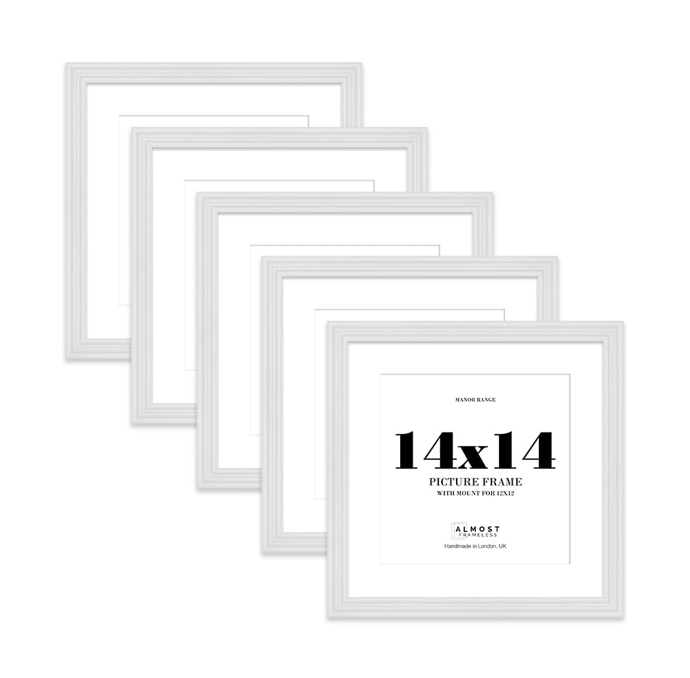 14x14 White Picture Frame - 14x14 Square Frame with 12x12 Mount for 14x14/12x12 Pictures Classic Style Frame for Home Décor, 5 Pack