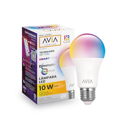 La mejor comparación de Foco Inteligente Steren - los preferidos. 49 iGoto Foco Inteligente Dimmable A19 Wifi AVIA, RGB 2700 a 6500 K Multicolor SmartHome, compatible con IOS, Android, Asistente de Google y Alexa, Multivoltaje, 900 lm, 10 W, Control...