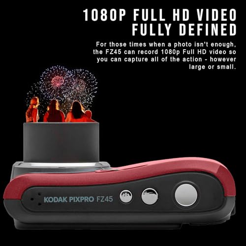 Image of Kodak PIXPRO FZ45 Digital Camera (Red) with Kingston Canvas Select Plus 32GB UHS-I microSDHC Memory Card with SD Adapter and Kratos Power 4 Pack AA High-Performance Alkaline Batteries Bundle (3 Items) | 16MP CMOS, 4x Optical Zoom, 2.7-Inch LCD, 1080p Full HD Video, Includes 32GB Class 10 SDHC and Aa Batteries, (4 Pack)