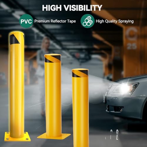 42" Yellow Steel Safety Bollard for Driveway Security with Anchor Bolts