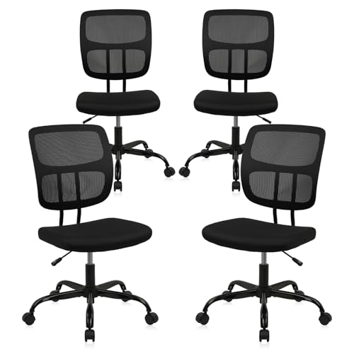 Image of CLATINA Home Office Chair No Arms with Wheels, Adjustable Height Small Desk Chair, Ergonomic Mesh Rolling Work Swivel Chairs, 360 Swivel Computer Chair for Office, Reading Meeting Room 4PK(Black)