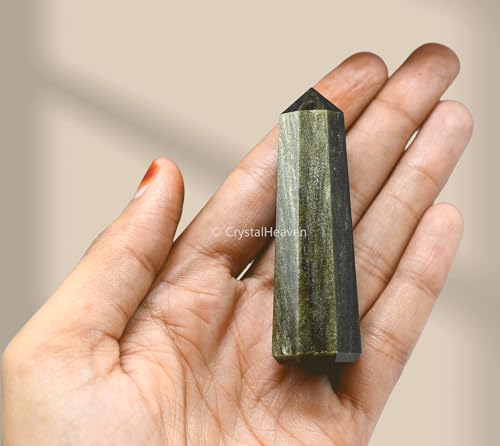 Image of Crystal Heaven Certified Golden Sheen Obsidian Tower Obelisk Point For Chakra, Healing And Balancing - Aaa Grade Original Certified Gemstone Agate For Reiki Meditation Yoga Spiritual (2-3 Inches)