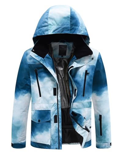 HOTIAN Men's Ski Jacket Waterproof Windproof Warm Winter Jacket, Light Blue, L