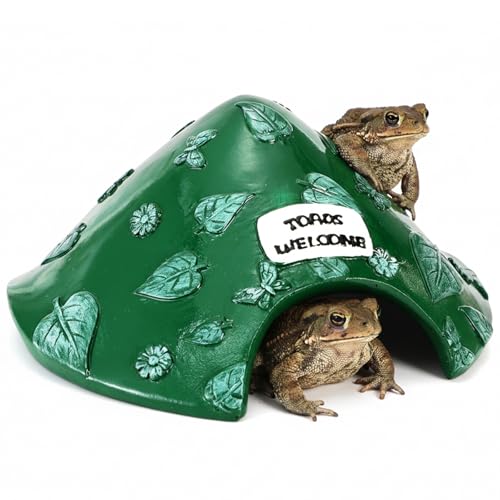 TOPZEA Frog and Toad House for Outside Garden Pond & Aquarium Resin Frog Hideout Habitat Reptile Hide Cave Shelter for Toad Tree Frogs Turtle Gecko Fish Amphibian Tank Accessories Green