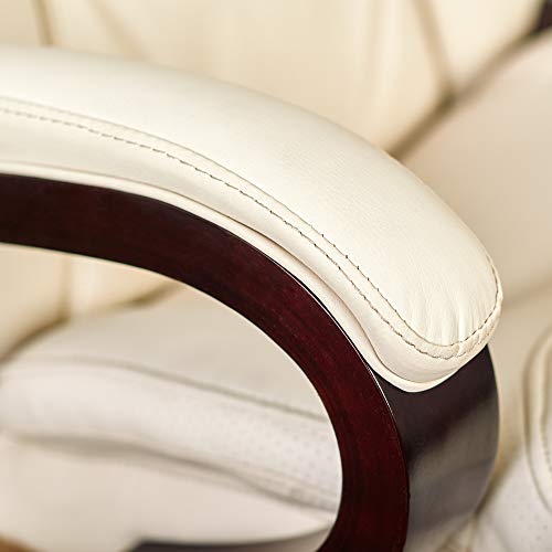 Serta Big And Tall Executive Office Chair With Wood Accents Adjustable High Back Ergonomic Lumbar Support, Bonded Leather, 30.5D X 27.25W X 47H In, Ivory #TOP6