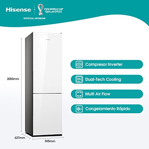 Hisense-RB438N4GX3-Frigorifico-Combi-No-Frost-Capacidad-Neta-334-L-2-Metros-de-Alto-Compresor-Inverter-Cajon-0-Botellero-Cromado-Silencioso-38-dBA-Acabado-Cristal-Blanco