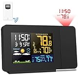 Kalawen Weather Station and Projection Alarm Clock Color Multifunctional Time Date Weekday Temperature Humidity LCD Display (Projection Clock)