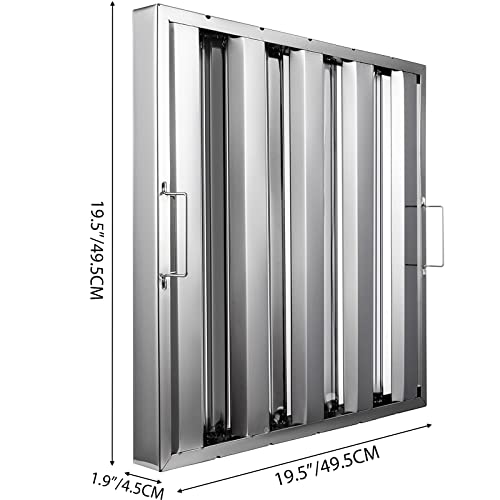 Stainless Steel Hood Filter 19.5W x 19.5H Inch, 4 Grooves Commercial Kitchen Restaurant Range Hood Filters, Set of 6 Grease Filter for Grease Rated Commercial Kitchen Exhaust Hoods