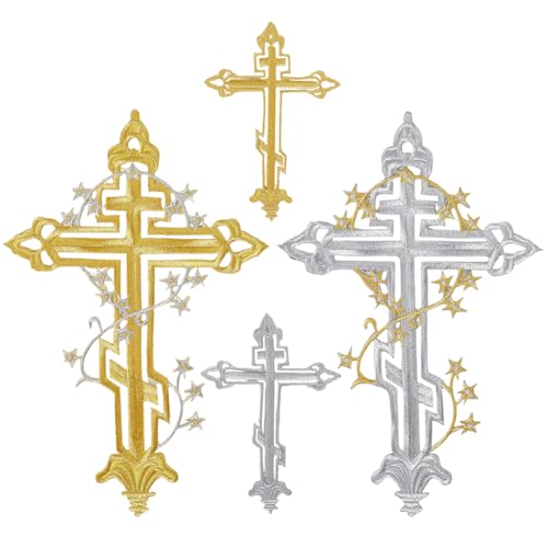 GORGECRAFT 4 Parche de Cruz de 4 Estilos con Estrellas Bordadas para Planchar Apliques Decorativos Góticos Punk para Ropa Vaqueros Bolsos Sombreros Chaquetas Decoración Mochilas Reparación