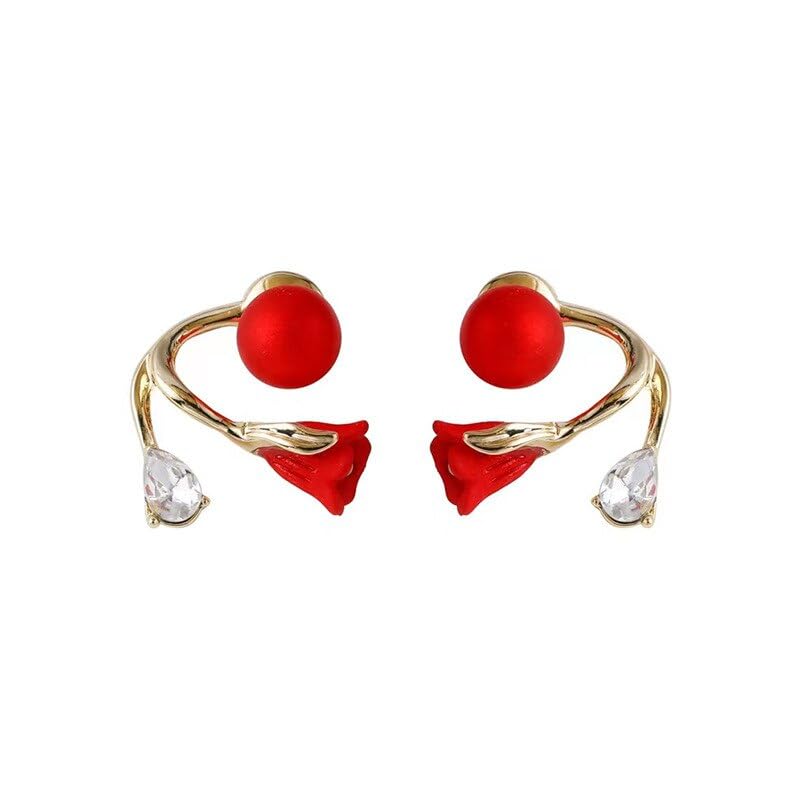 Korean Fashion Designer Studded Red Flower Pearl Earrings for Women and Girls Lovely Earring Wedding Diamond Earrings (B0CHMGFGGW) Amazon Price History, Amazon Price Tracker