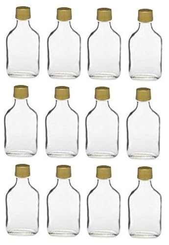 Nakpunar 12 pcs 100 ml Glass Flask Bottles with Gold Tamper Evident Cap (12, 100 ml Gold)